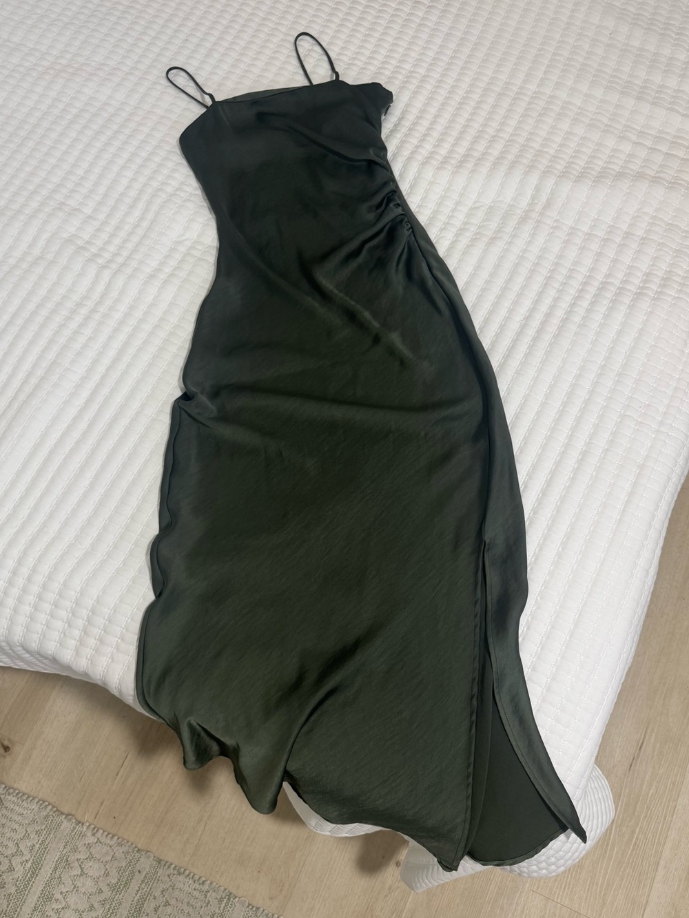 Zara Dark Green Satin Slip Midi Dress